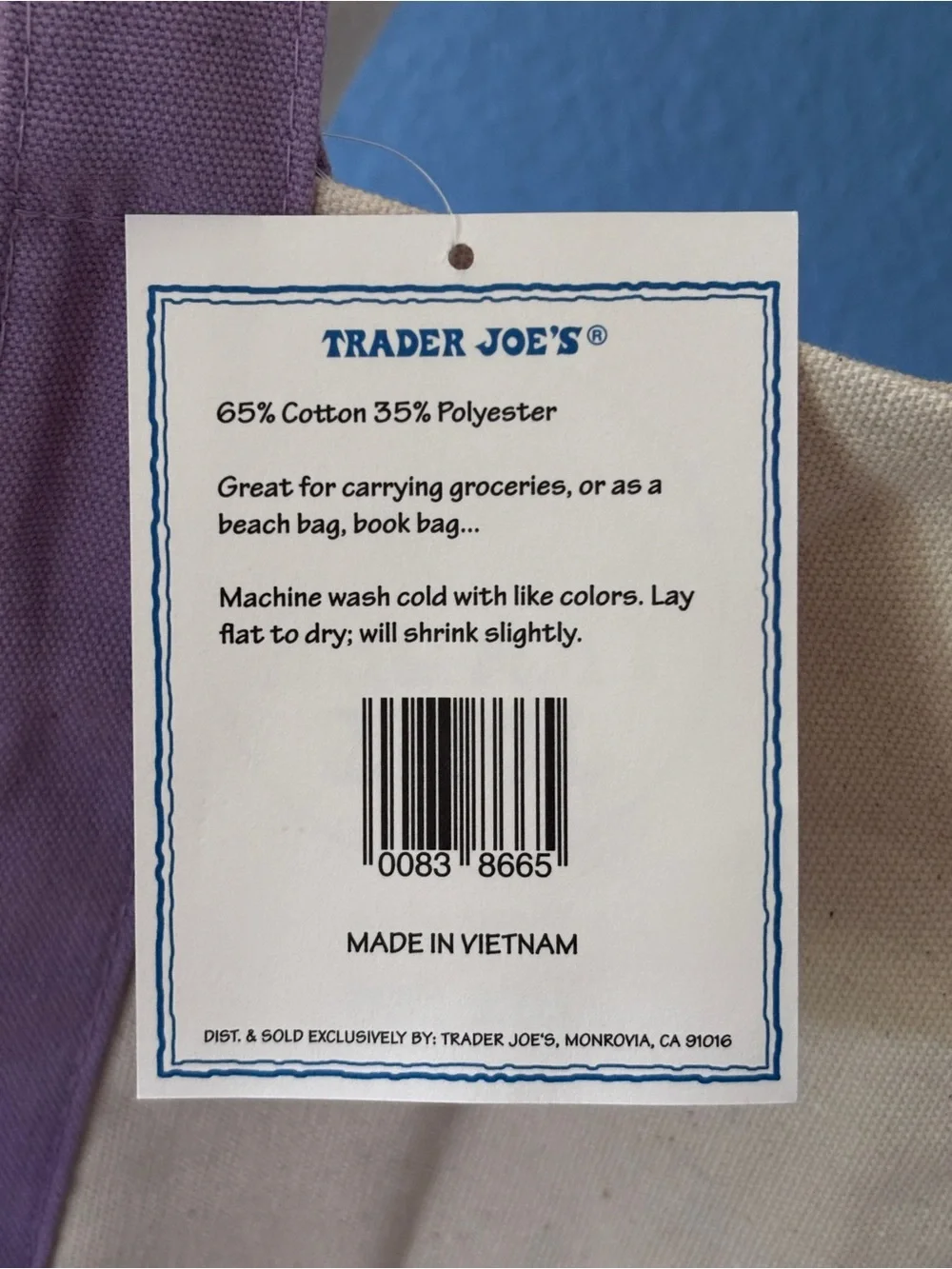 Trader Joe’s Limited Edition 2026 Cream/Lavender Reusable Tote Bag